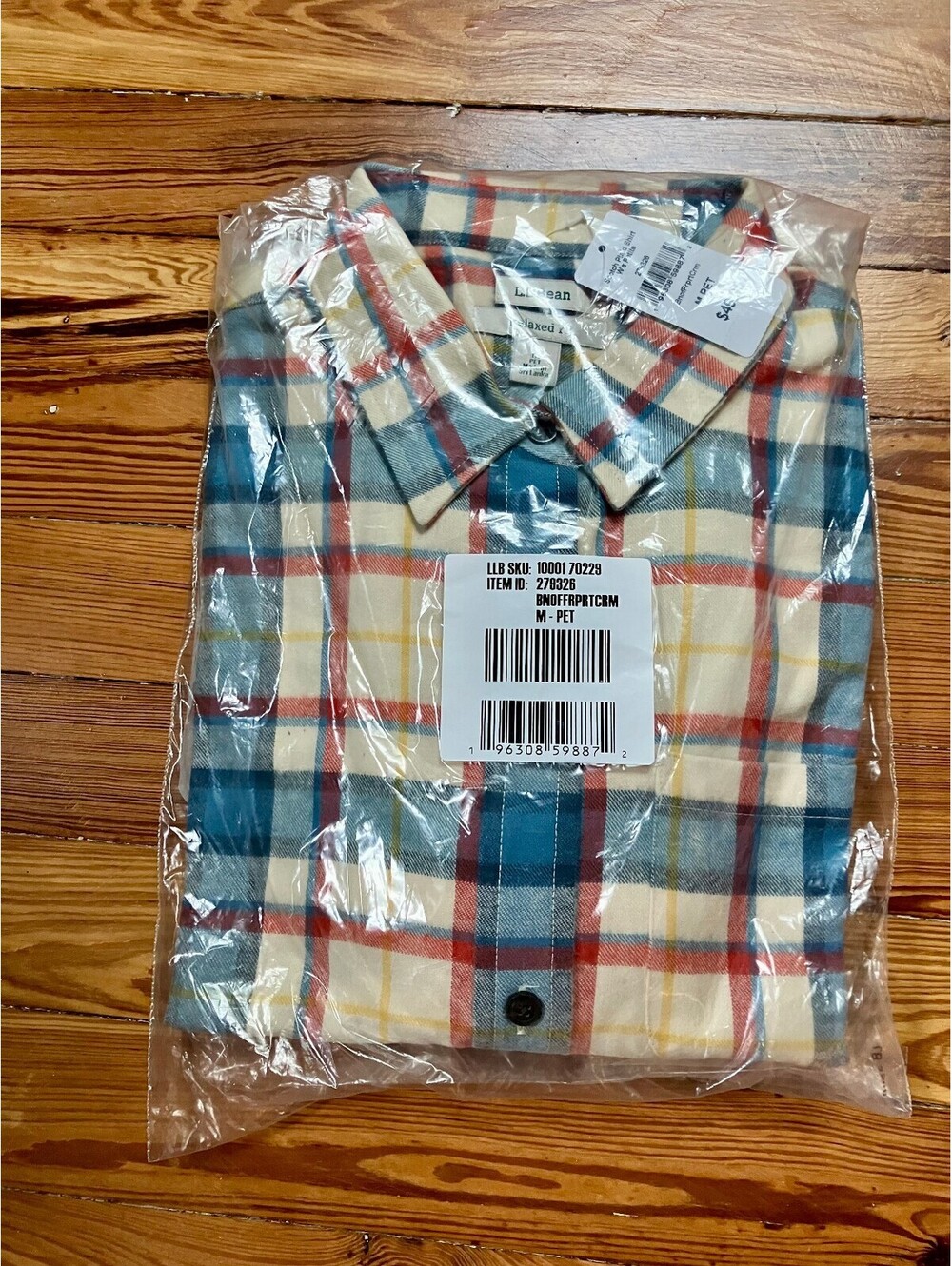 NWT LL Bean Scotch Plaid Flannel Relaxed Fit Cream Blue Red Cottagecore M Petite